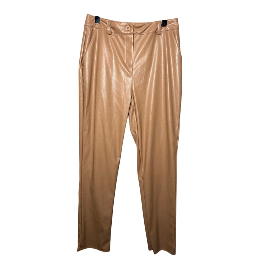 Rosevelvet Womens Faux Leather Straight Leg Pants Tan Nude Size Large NWT